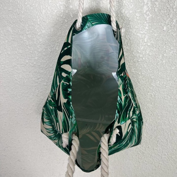 On Island Time Canvas Tote Bag Tropical Leaf Print Rope Handles Large - Picture 6 of 7